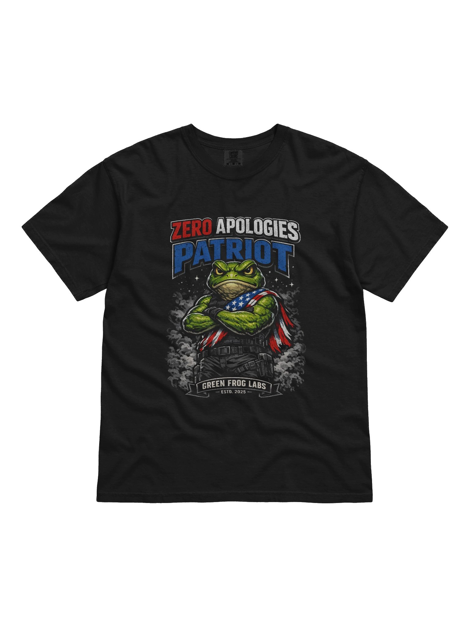 Patriot Frog T-Shirt - Zero Apologies American Flag Frog Black Tee product image (1)