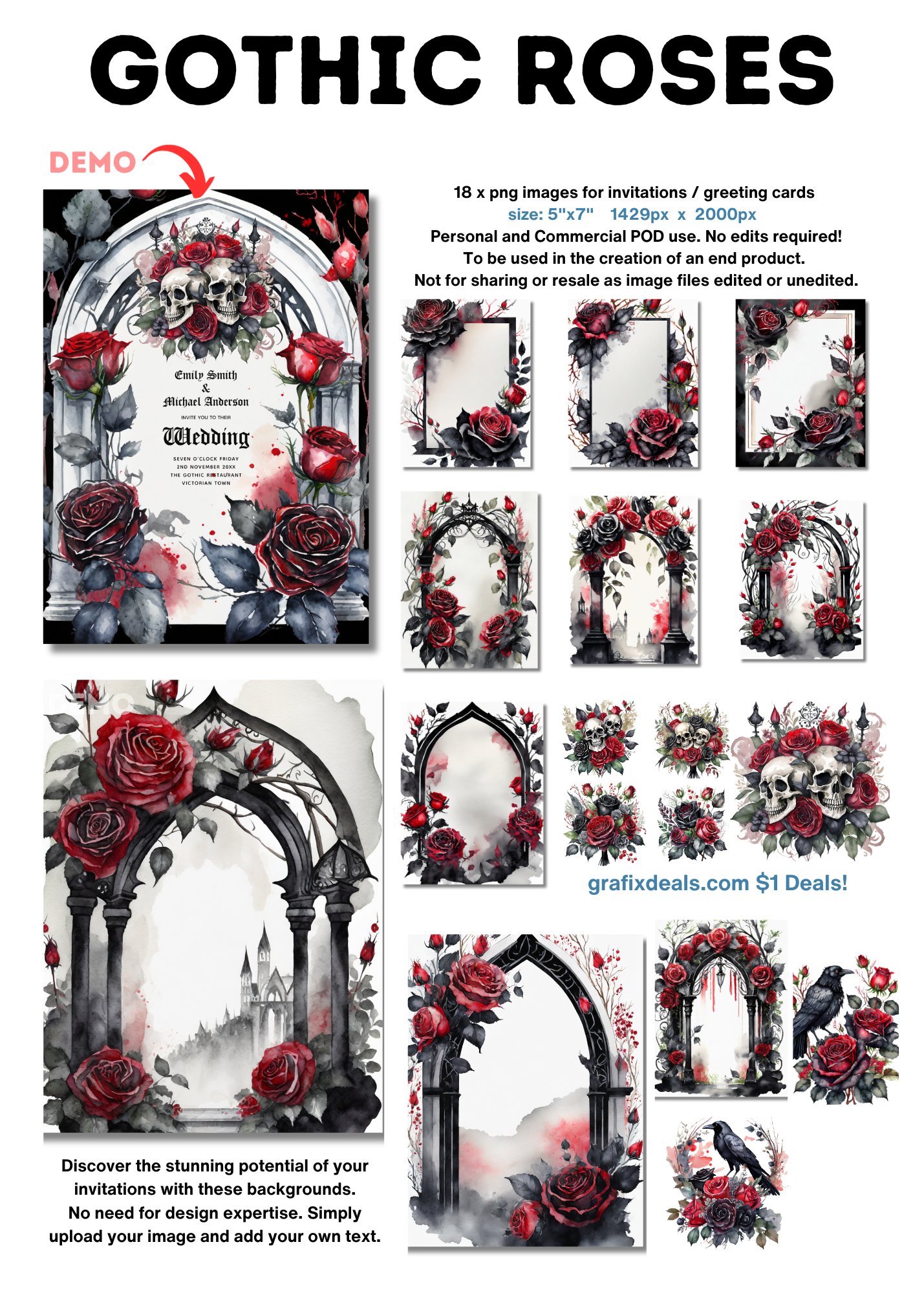 Gothic Red White and Blue Roses - 3 Bundles product image (3)