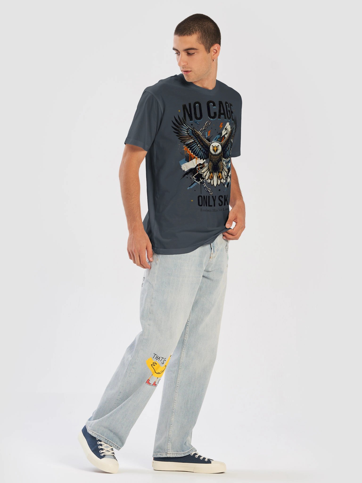 No Cage Only Sky Majestic Eagle Grunge Streetwear Tee product image (33)