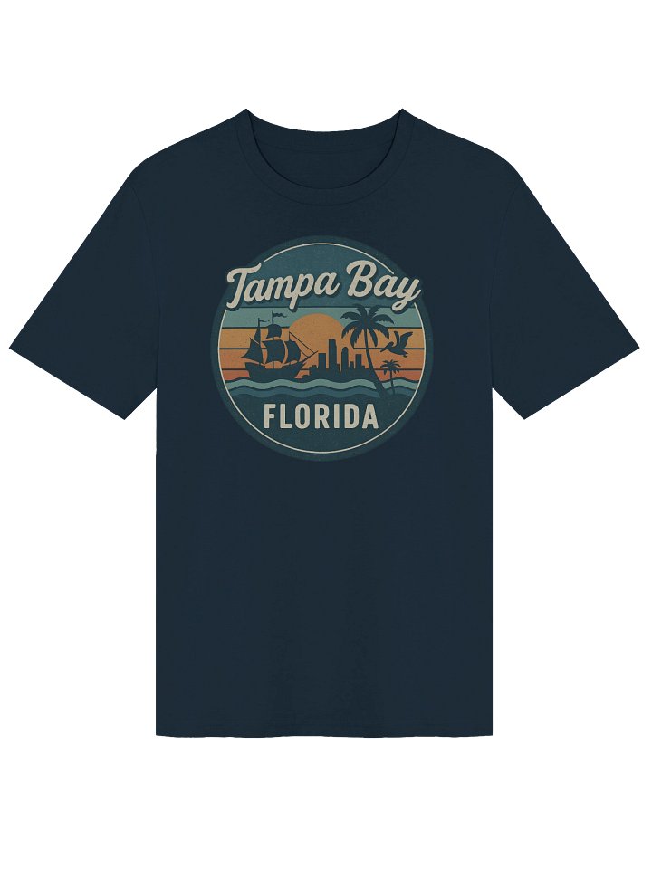 Vintage Tampa Bay Florida Sunset Design with Pirate Ship and Palm Tree Skyline T-shirt product image (1)