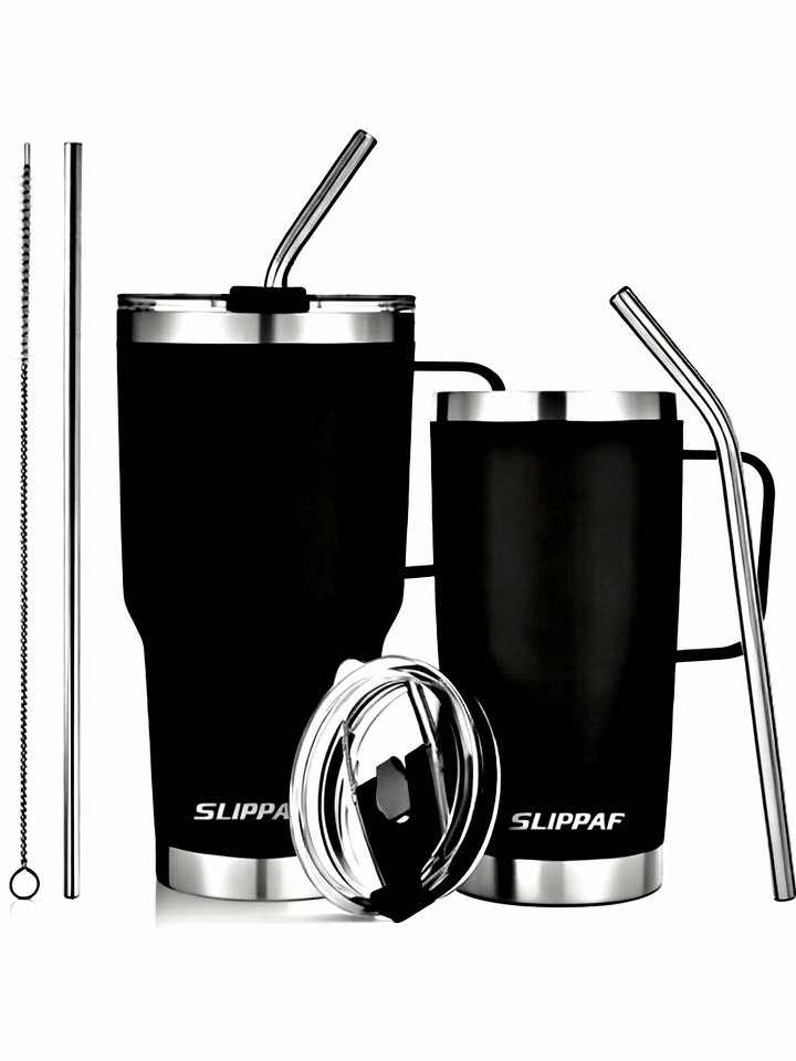2 pack Tumbler 20 + 30 Oz With Handle, Lid and Straw (Black) product image (1)