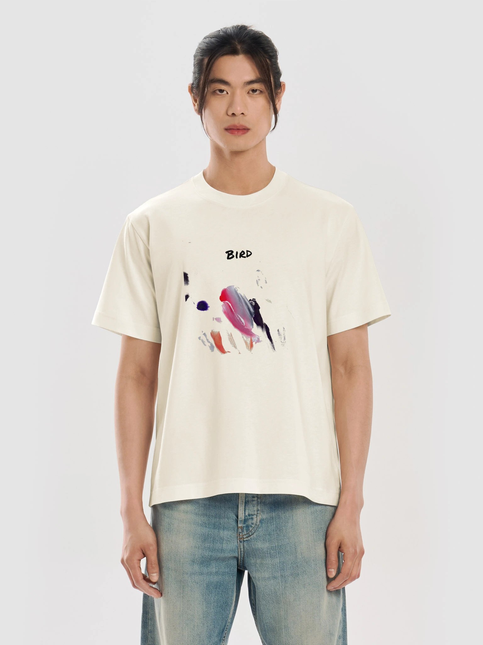 Abstract Bird Brushstroke // Box T-Shirt White product image (9)