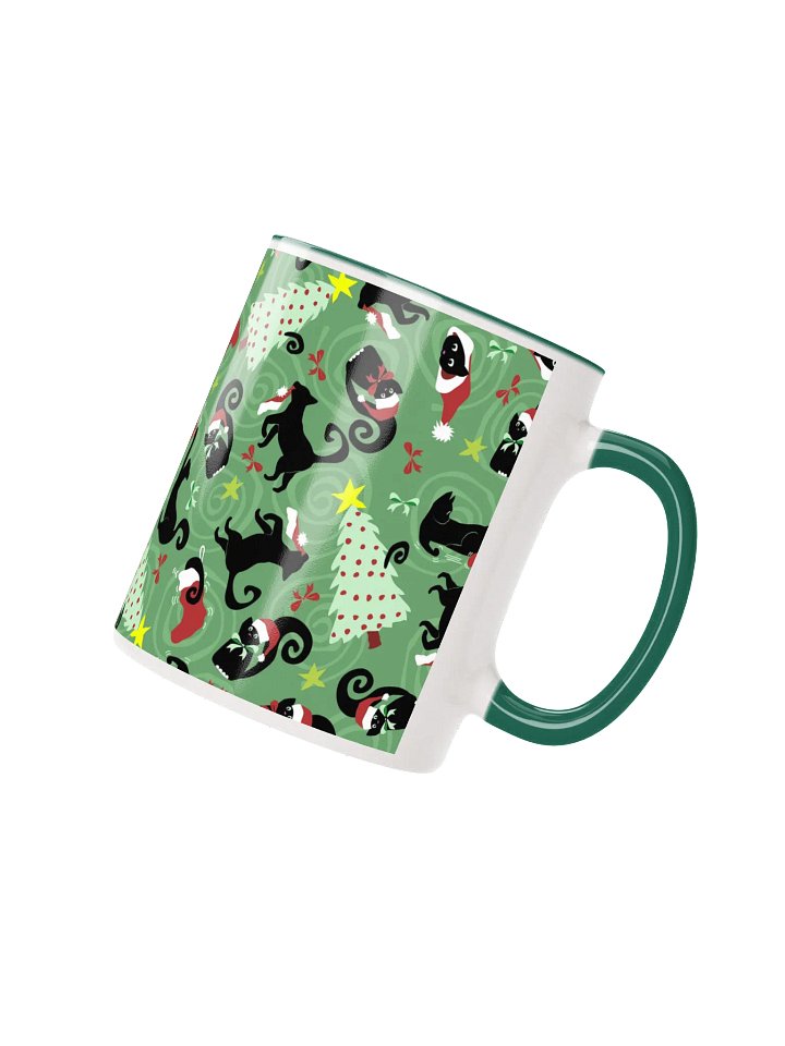 Black Christmas Kitties Being Cats Ceramic Mug – Green product image (2)