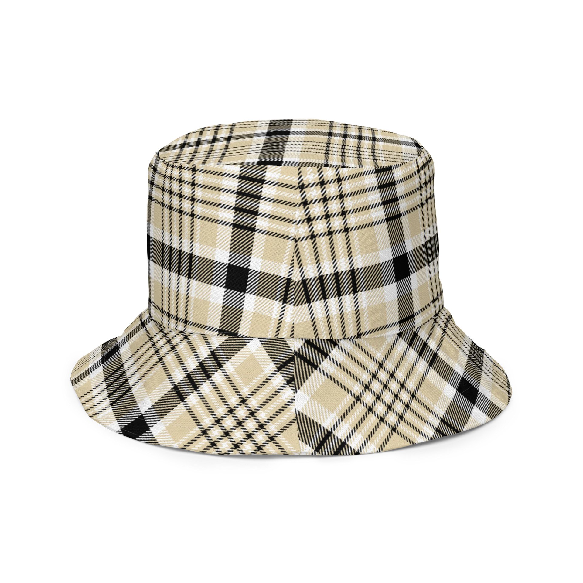 Beige/Black Reversible Plaid All-Over Print Bucket Hat product image (4)