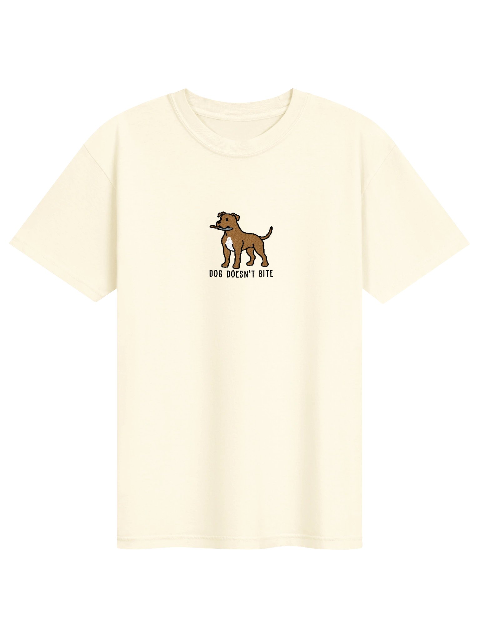 Dog Doesn't Bite Funny Chibi-Style Embroidered T-Shirt for Pit Bull Terrier(Tan) Owners product image (109)