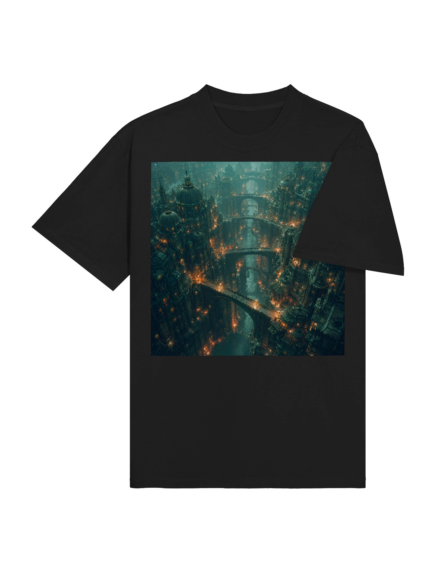 Dark Futuristic City T-Shirt | Gothic Sci-Fi Architecture Oversized Black Tee product image (5)