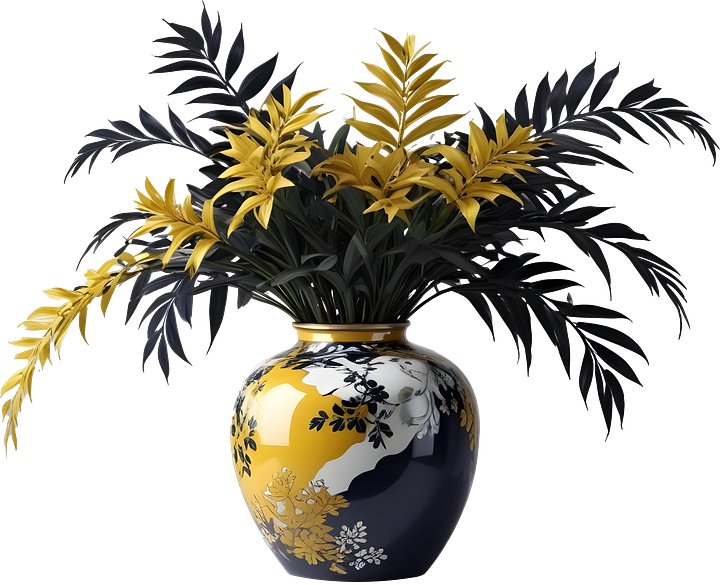 Chinese Porcelain Vase with Yellow Floral Arrangement PNG product image (1)