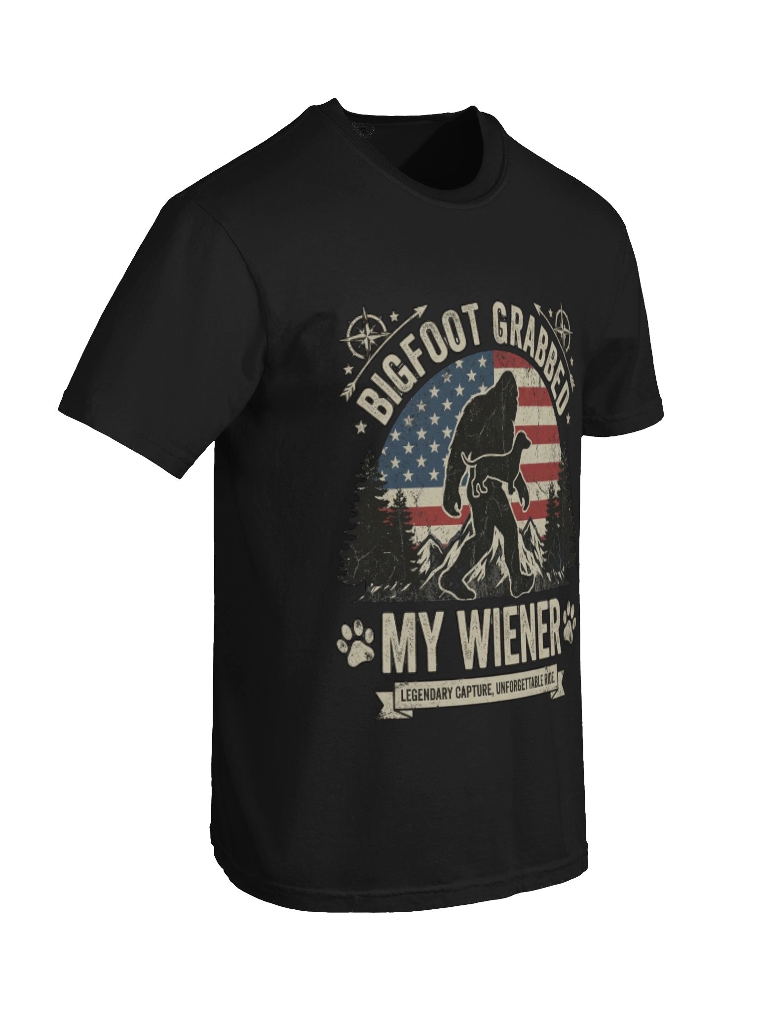 Bigfoot Grabbed My Wiener Dachshund T-Shirt - Vintage Patriotic Dog Meme Tee product image (93)