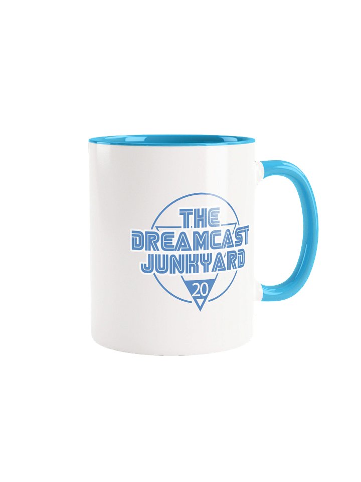 DCJY 20 Years Logo Ceramic White Mug (with Blue Interior) product image (1)