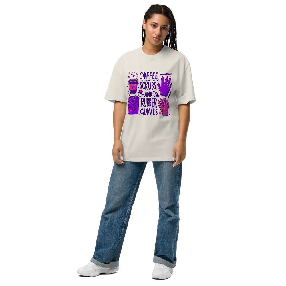 Playful Coffee and Medical Illustrations Oversized Tee product image (35)