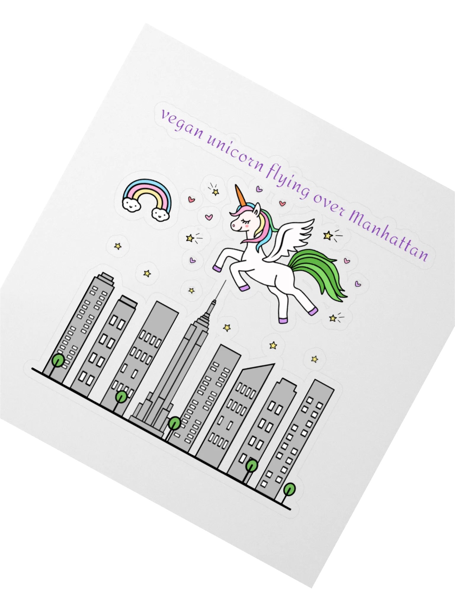 “Vegan Unicorn Flying Over Manhattan” Fun Sticker product image (2)
