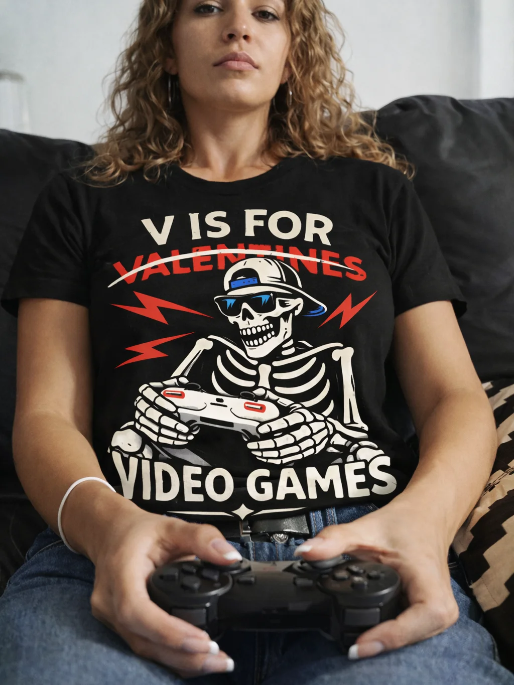 Valentine's Day Gamer Shirt Skeleton Funny V is for Video Games product image (2)
