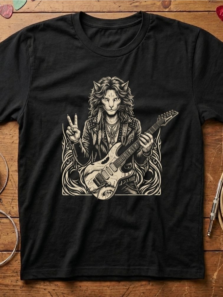 Steve Vai Cat Guitar T-Shirt | Funny Rock Music Guitar Tee product image (1)