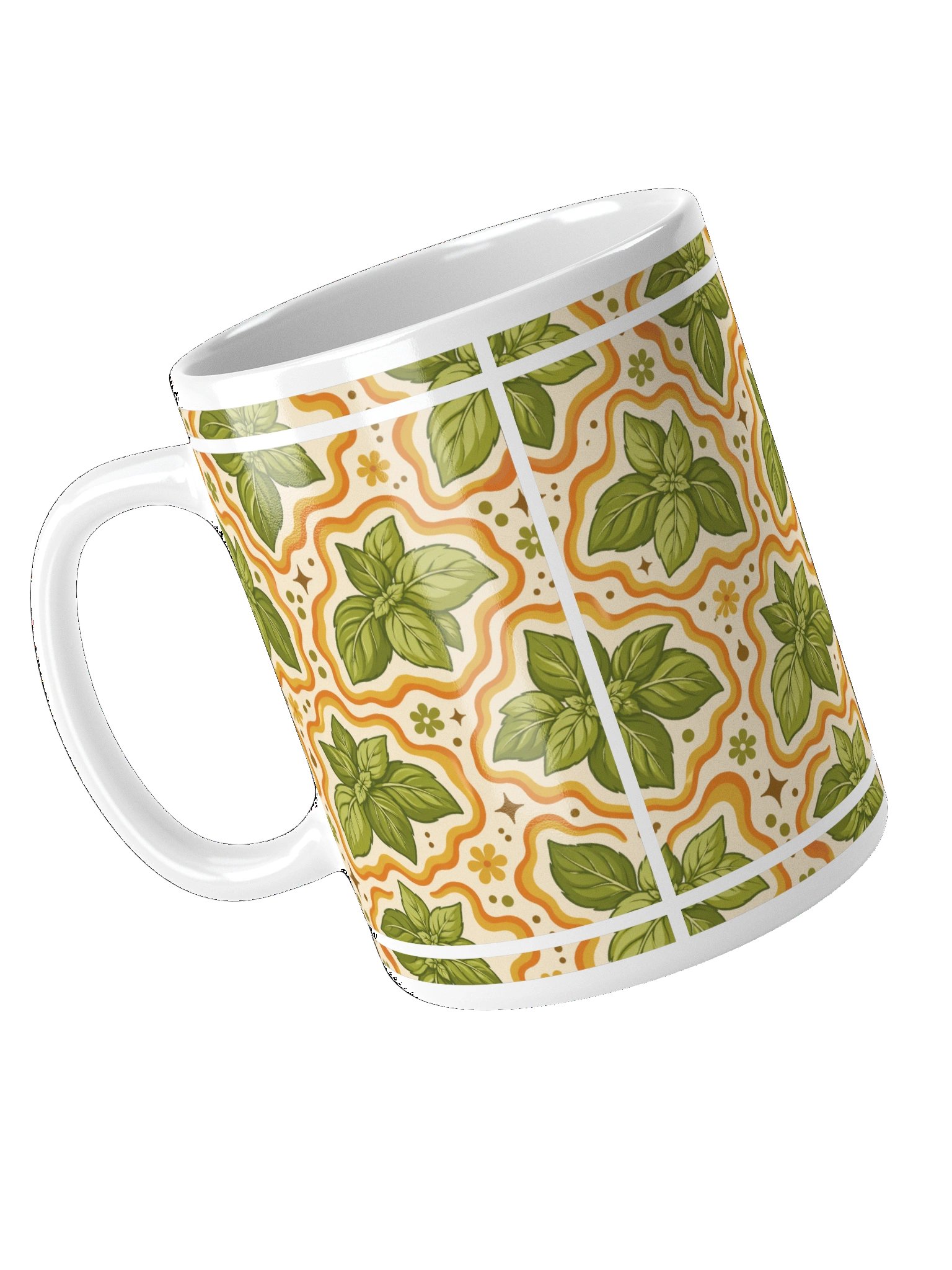 Retro Basil Leaf Pattern Ceramic Mug product image (5)