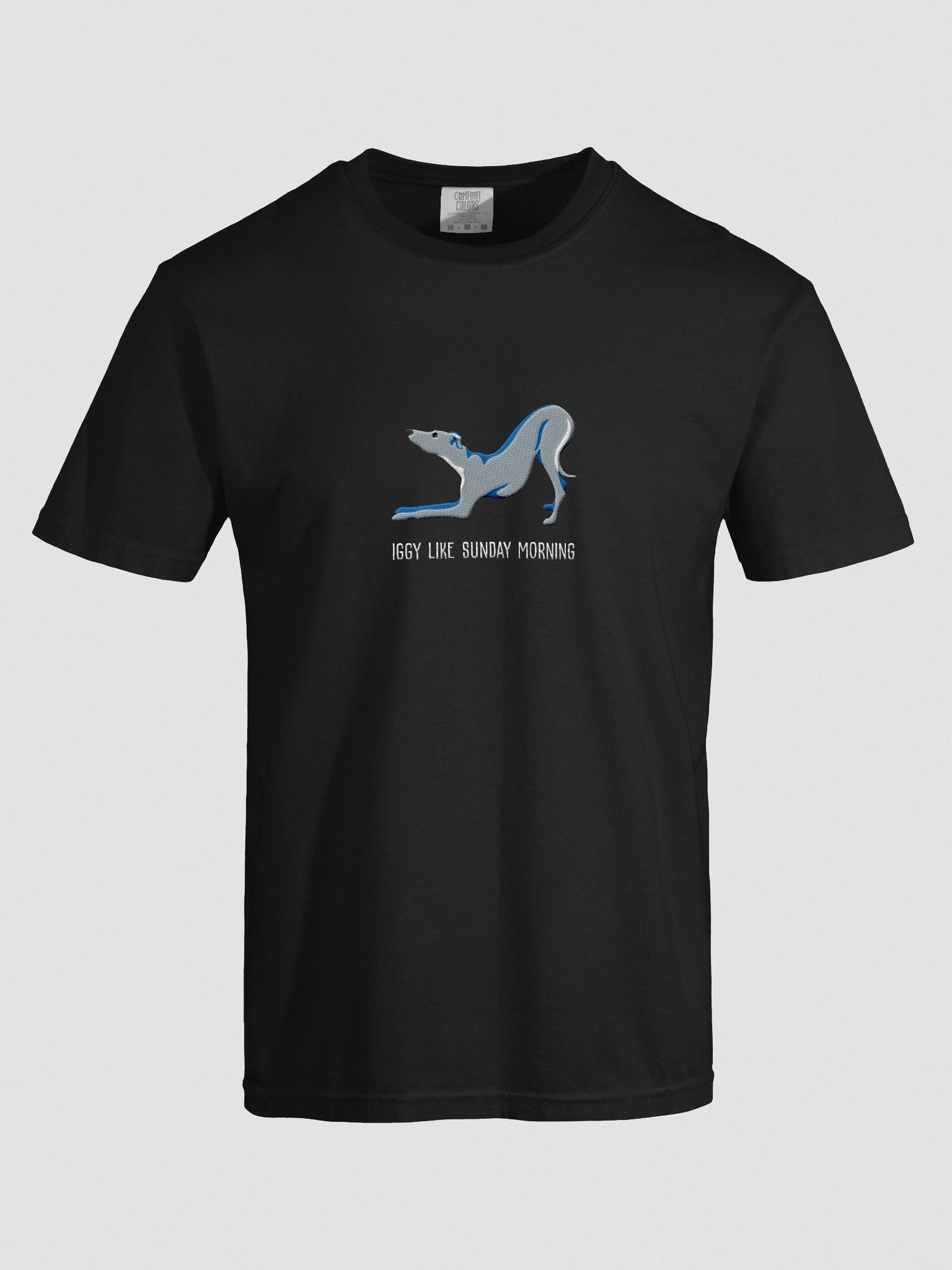 Iggy Like Sunday Morning T-Shirt(Embroidered) of an Italian Greyhound(Blue) product image (10)