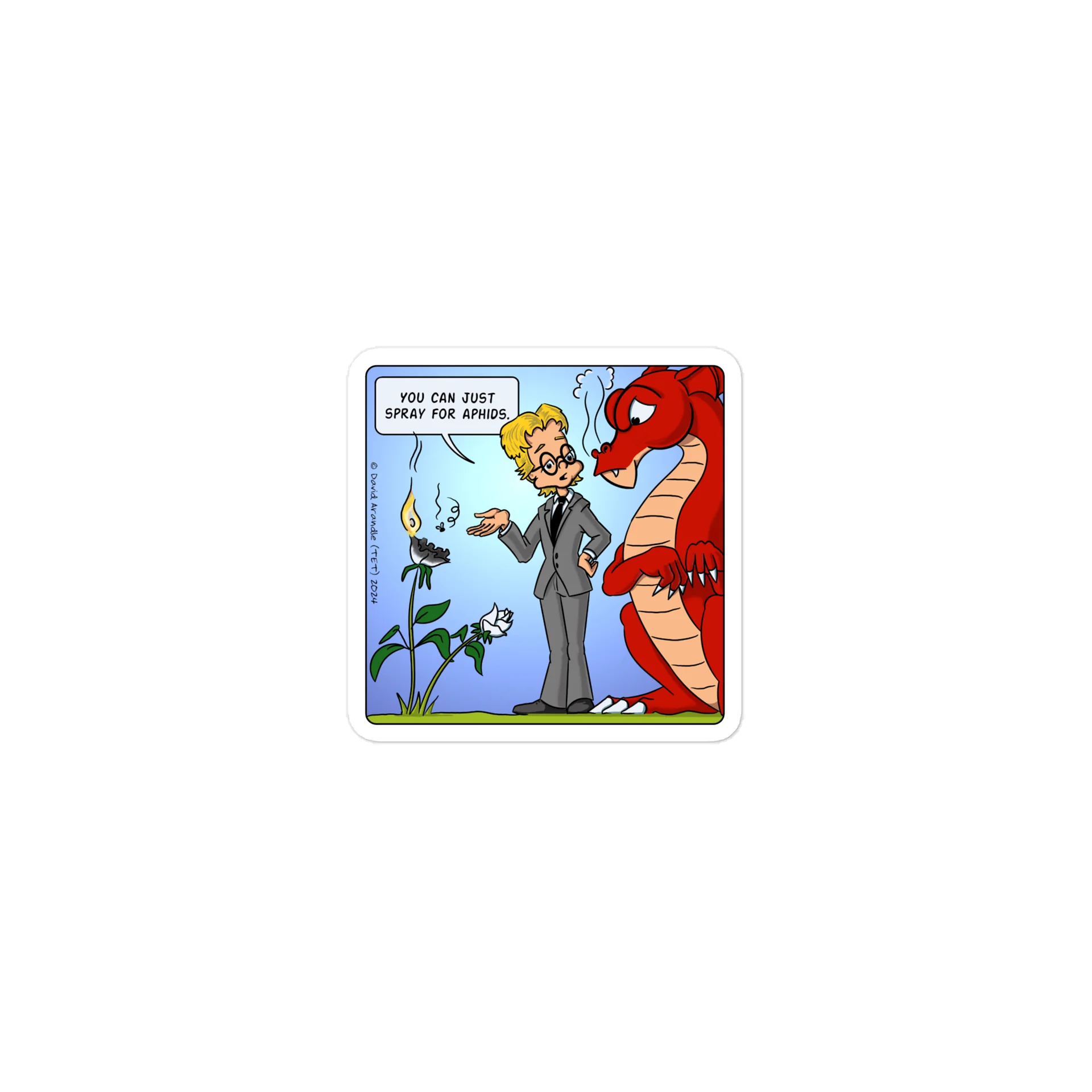 Whimsical Resident Dragon Spray for Aphids Die-Cut Stickers product image (1)