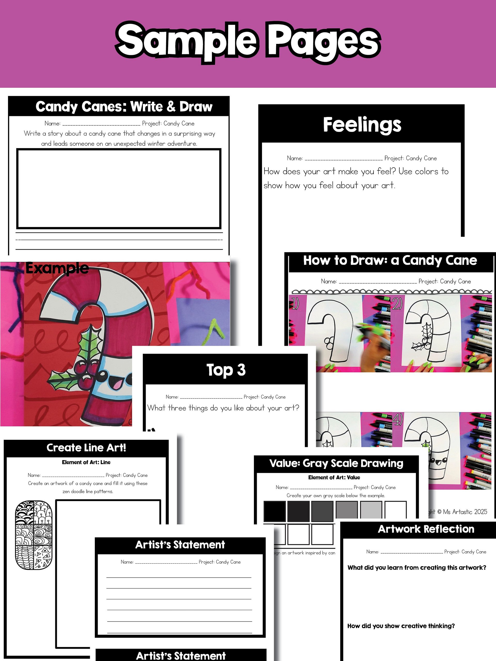 Christmas Art Project Candy Cane Art Lesson Christmas Art Activity December Art product image (9)