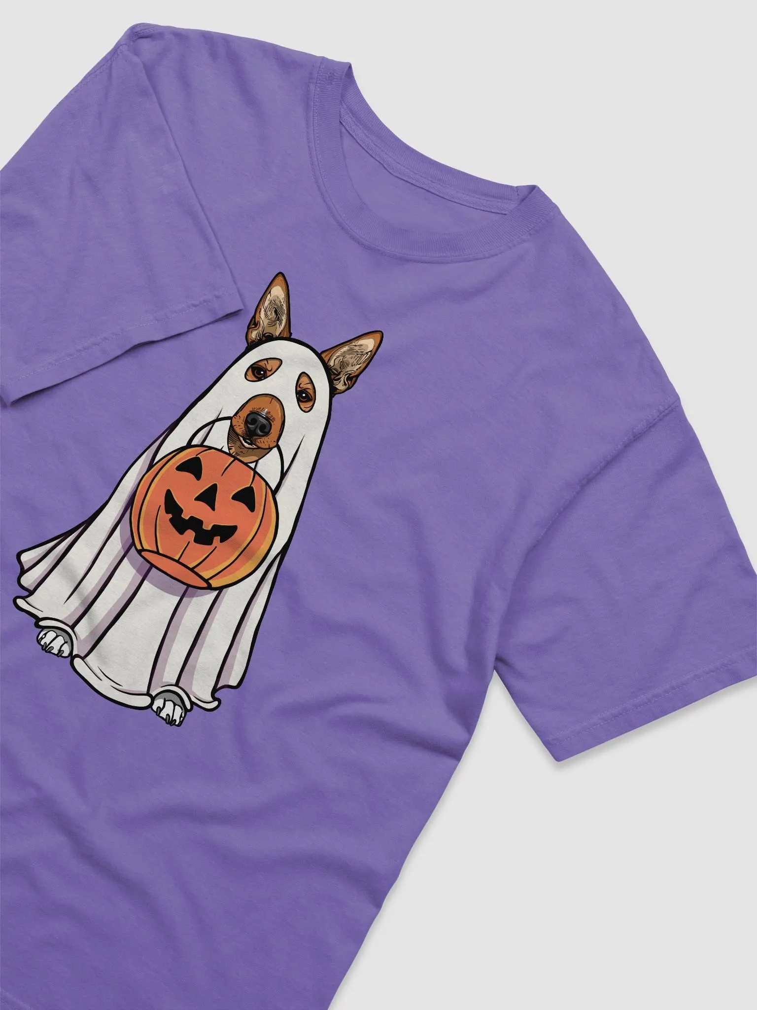 Funny Halloween Basenji T-Shirt | Funny Basenji Wearing a Ghost Costume and Holding a Pumpkin Basket product image (6)
