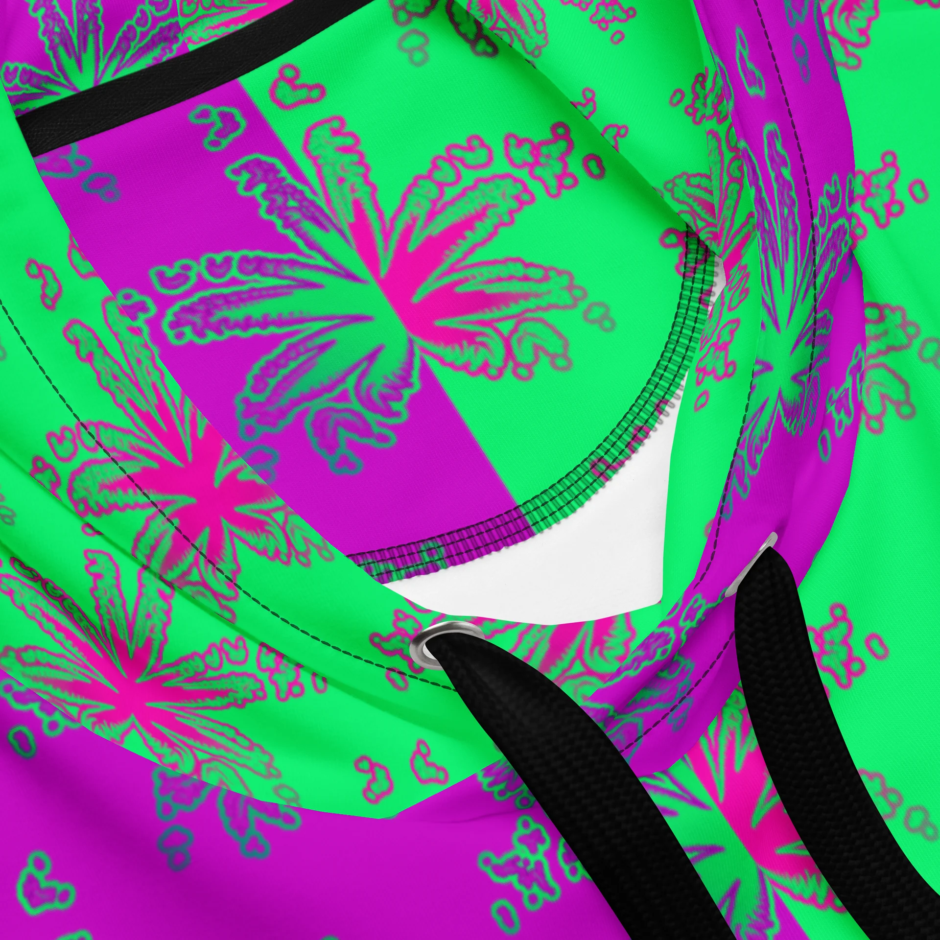 Twisted Cannabis Circus Unisex Hoodie, Weird Weed Art Stoner Clothing, Green Purple Pot Leaf Pattern 420 Festival Fashion product image (4)