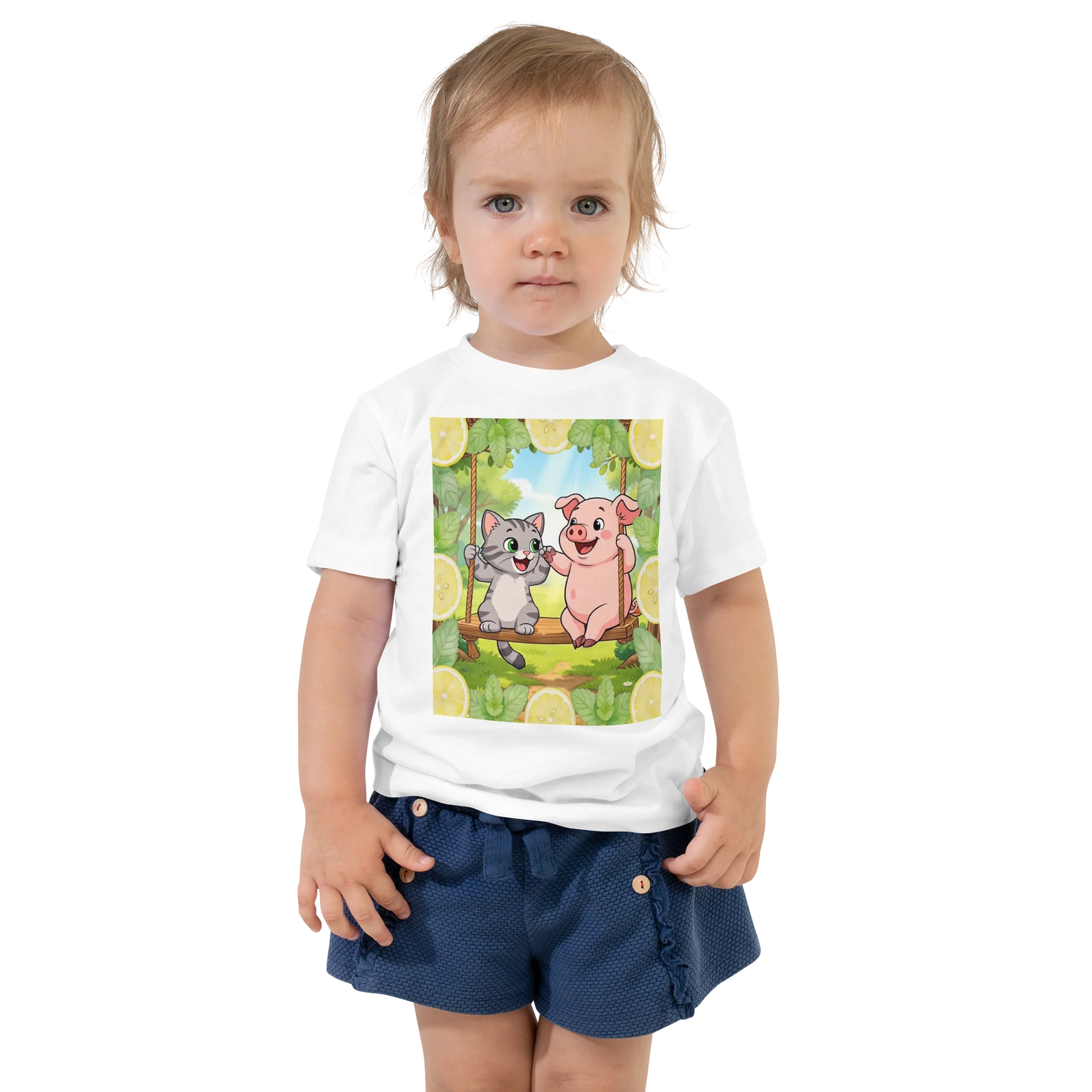 Cat and Pig Swinging Adventure Toddler Tee product image (1)
