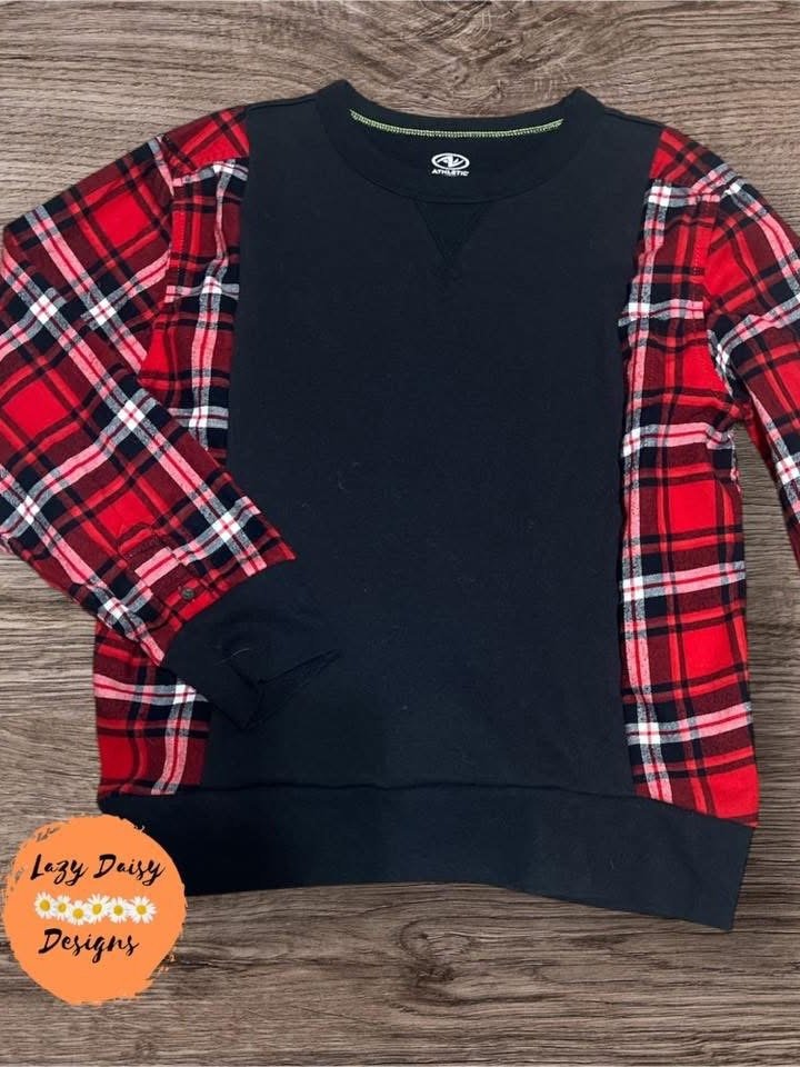 Kids M Black/Red Upcycled Cozy Flannel Sweatshirt product image (1)