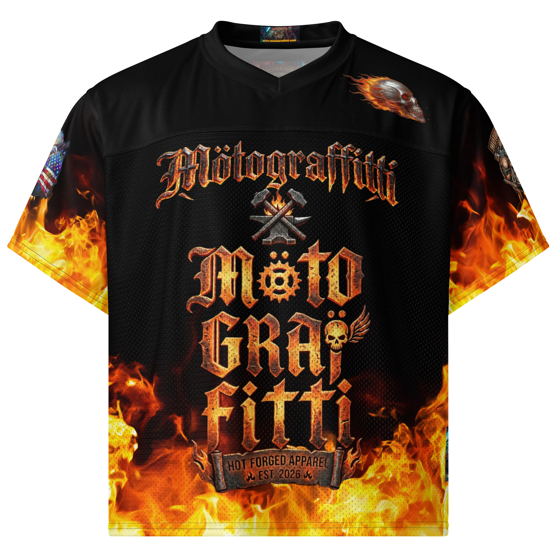 MötoGraffitti Biker Trash - Fiery Forge Football Jersey product image (1)