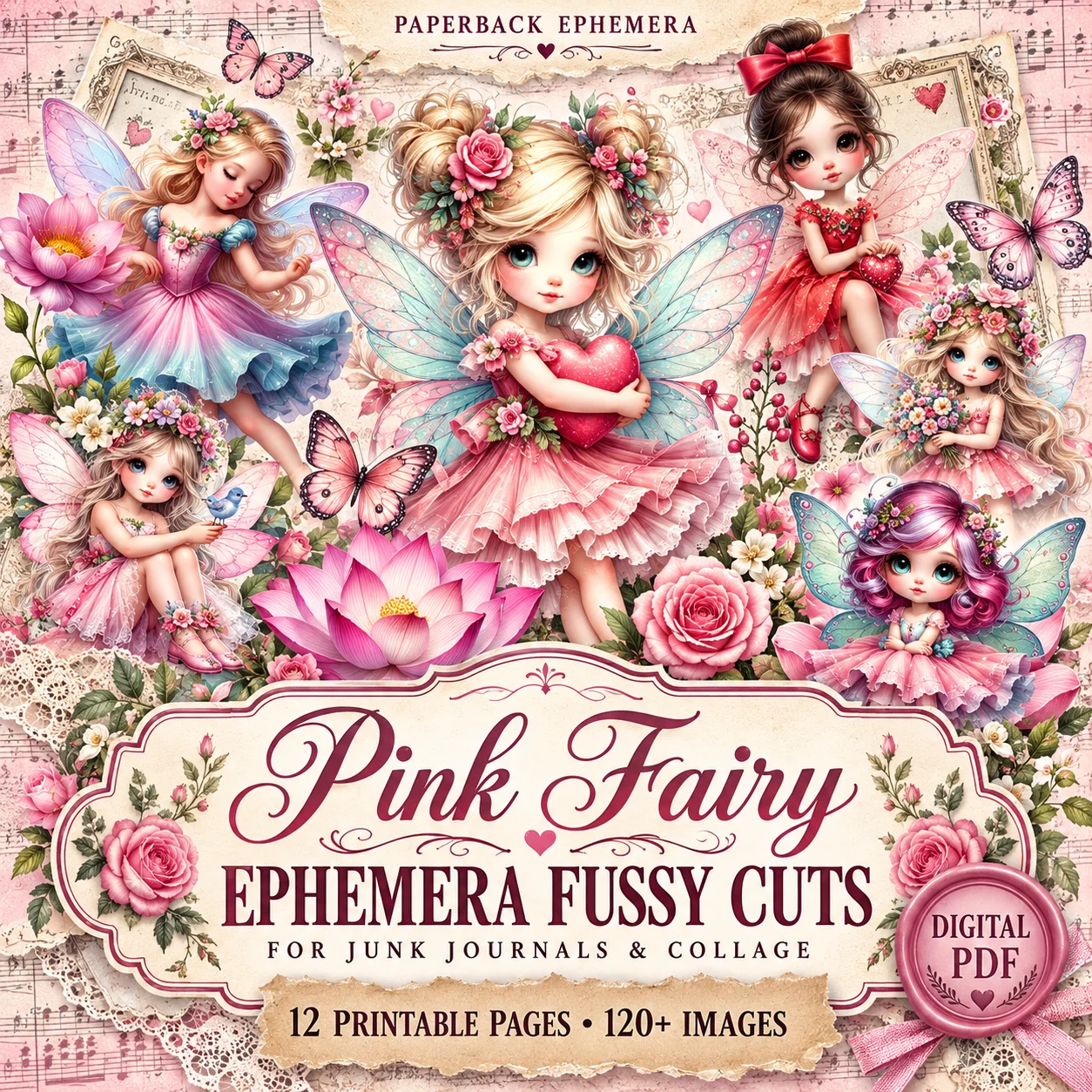 Pink Floral Fairy Fussy Cuts | 120+ Printable Ephemera for Junk Journals & Collage (Digital Download) product image (1)