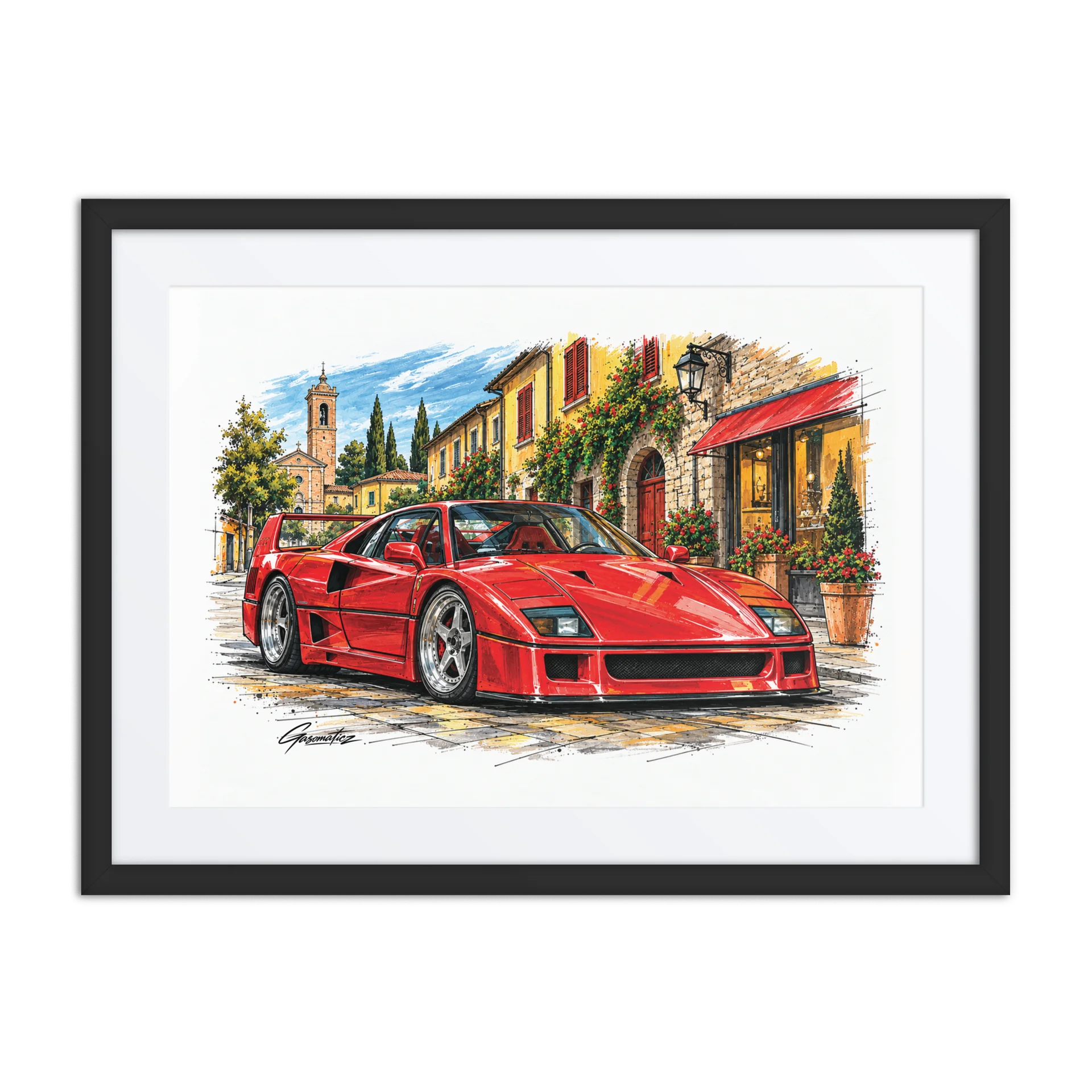 Italian Streets Red Supercar – Framed Automotive Wall Art product image (1)