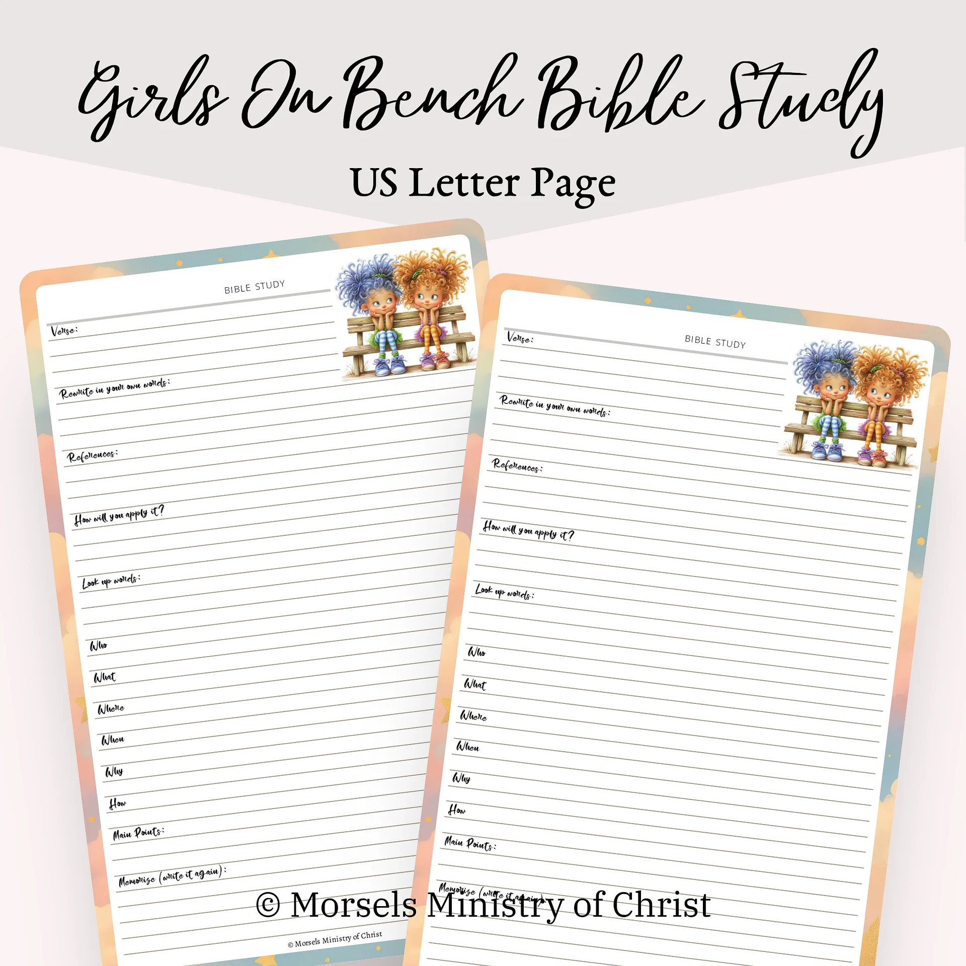 Girls on Bench Full Page Bible Study [020908] product image (1)