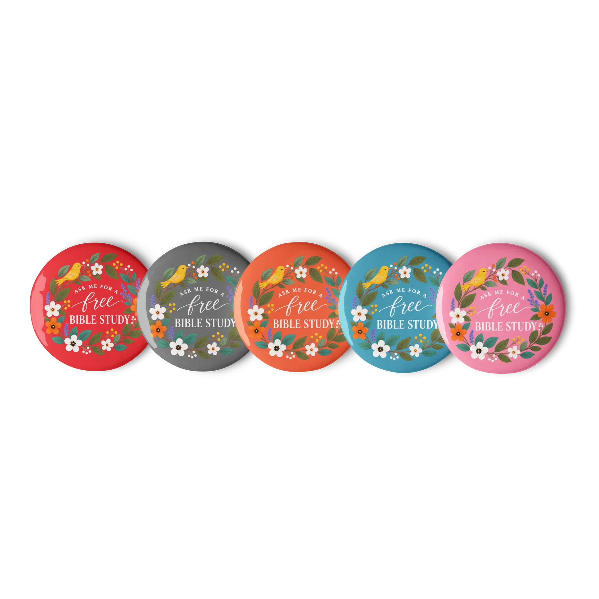 Ask Me for a Free Bible Study Floral Pin Button Set product image (2)