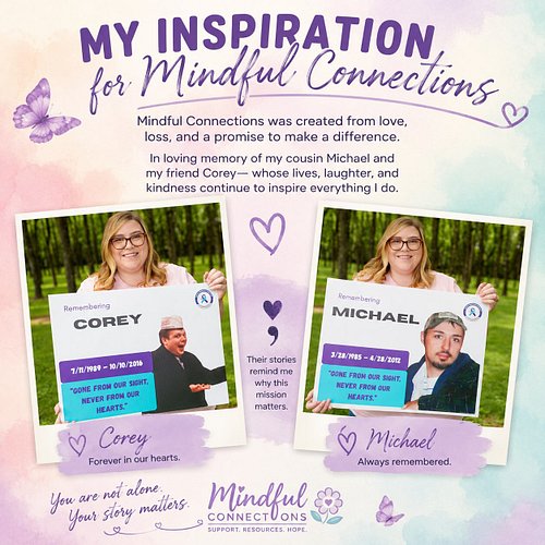 There are two people who changed my life forever.

My cousin, Michael.
My friend, Corey.

Losing them to suicide left a space...