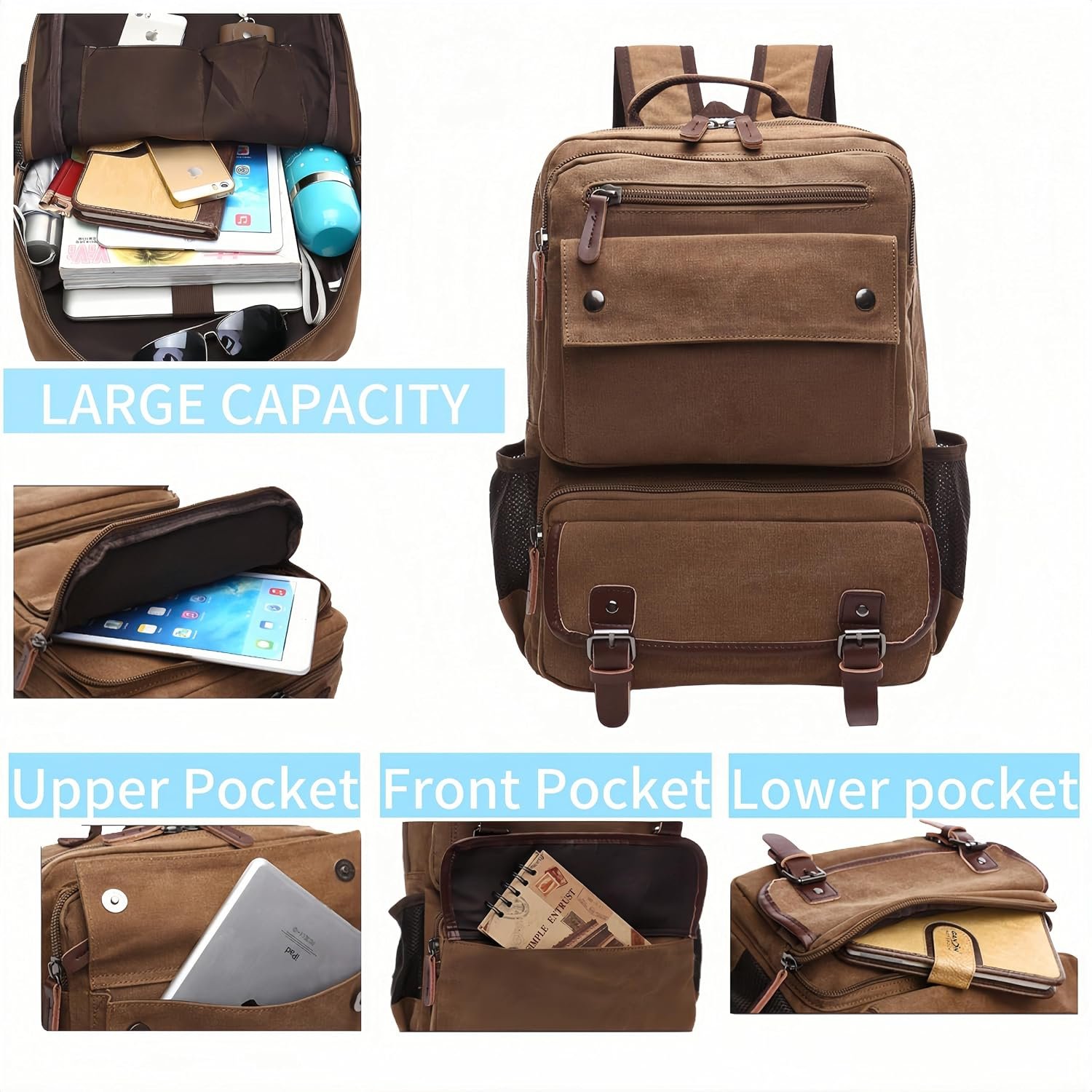 MEEBOY Canvas Backpack for Men Women, Vintage Rucksack Laptop Travel Rucksack for Casual Hiking Travel Commute product image (4)