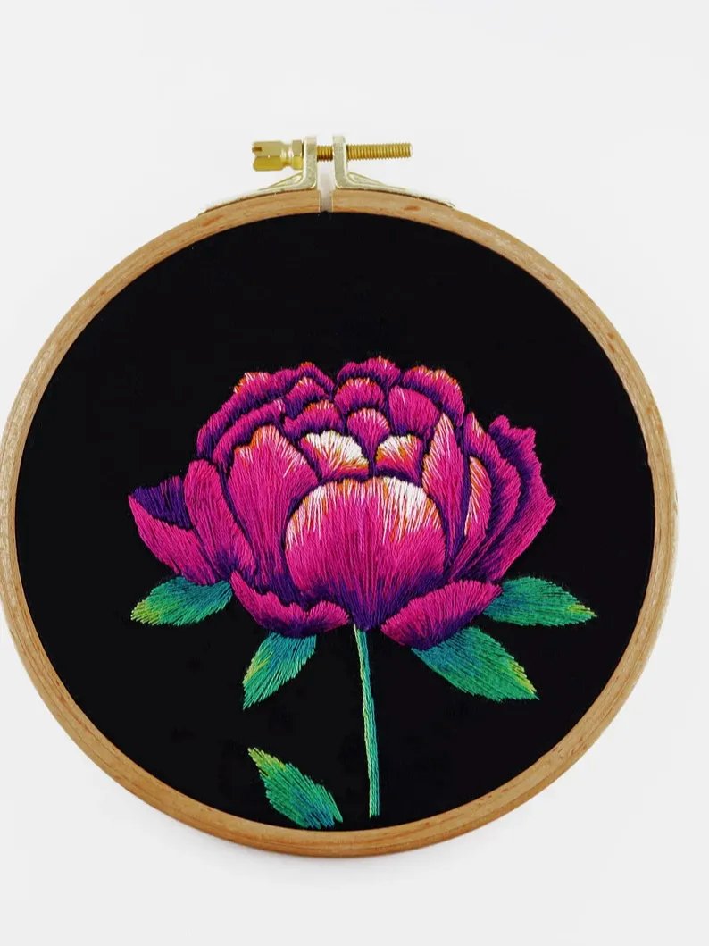 Thread Painting Peony Colorful Floral Hand Embroidery Pattern – Beginner Step by Step Tutorial (instant downloadable PDF) product image (4)