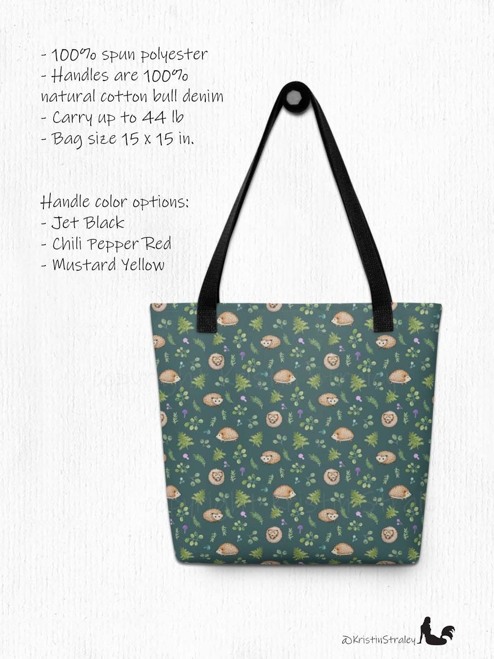 Hedgehogs with Ferns and Mushrooms on Dark Teal Tote Bag product image (2)