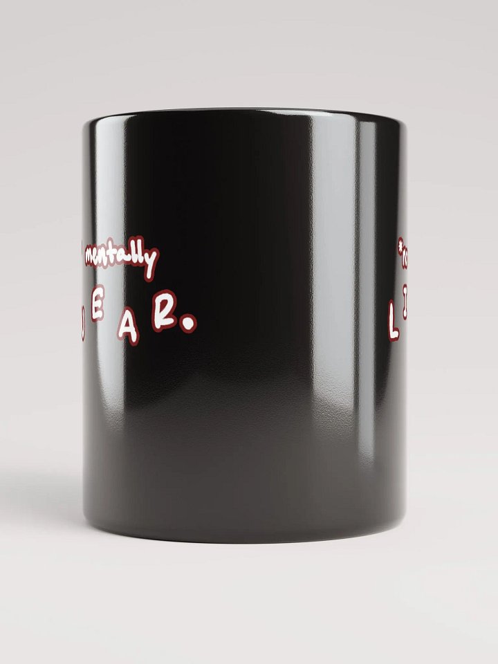 *not* mentally linear (lined design, #6D1616) glossy black mug product image (3)