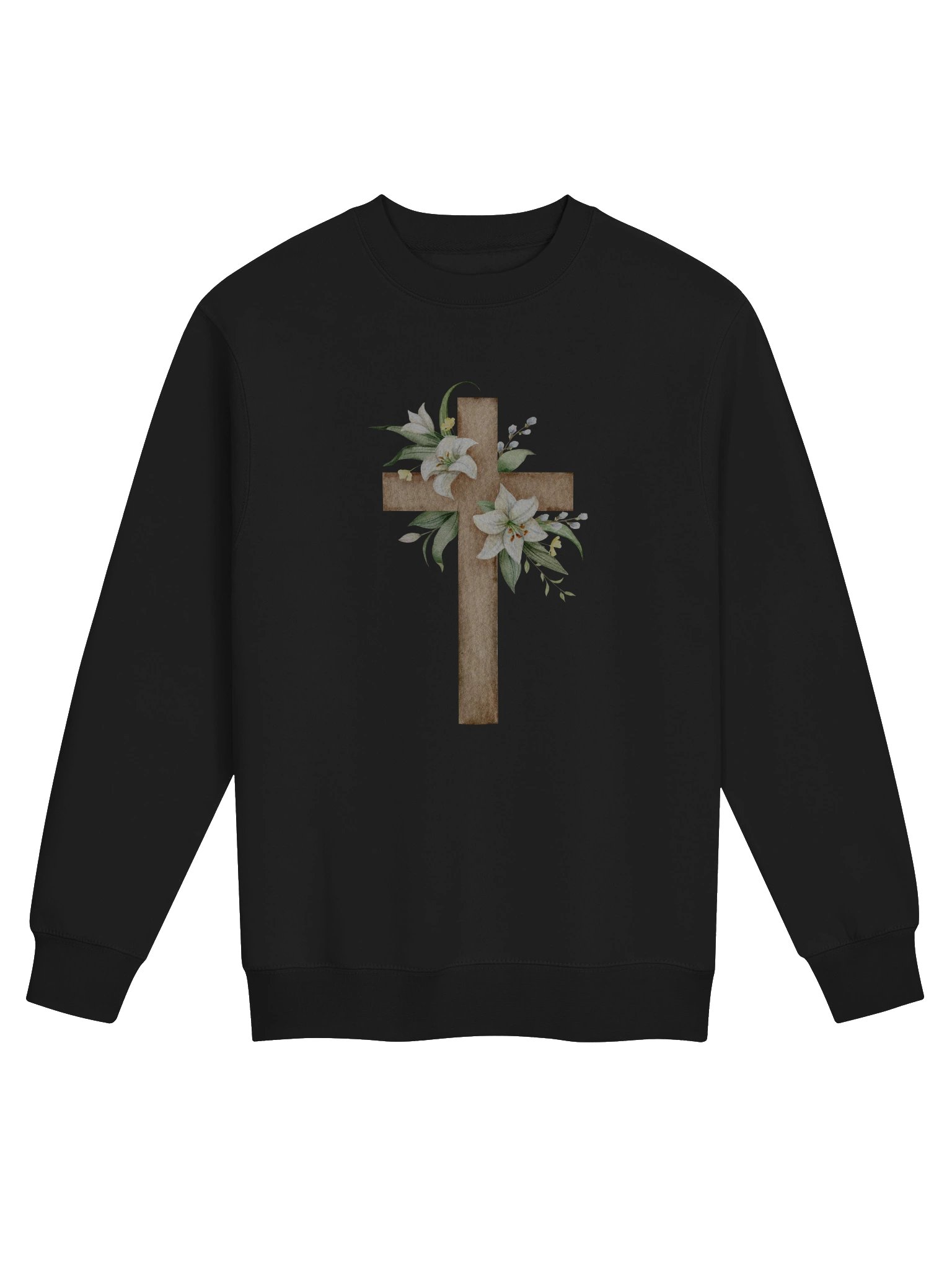 Serene Lily Adorned Cross Crewneck Sweatshirt product image (1)