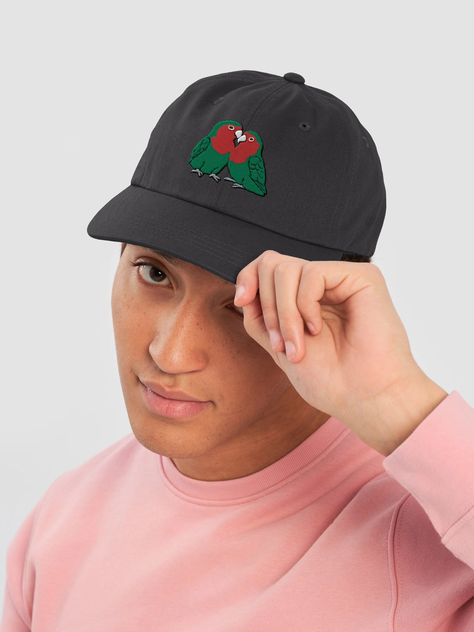 Rosy-faced Lovebird Embroidered Hat | Tropical Bird Cap product image (21)