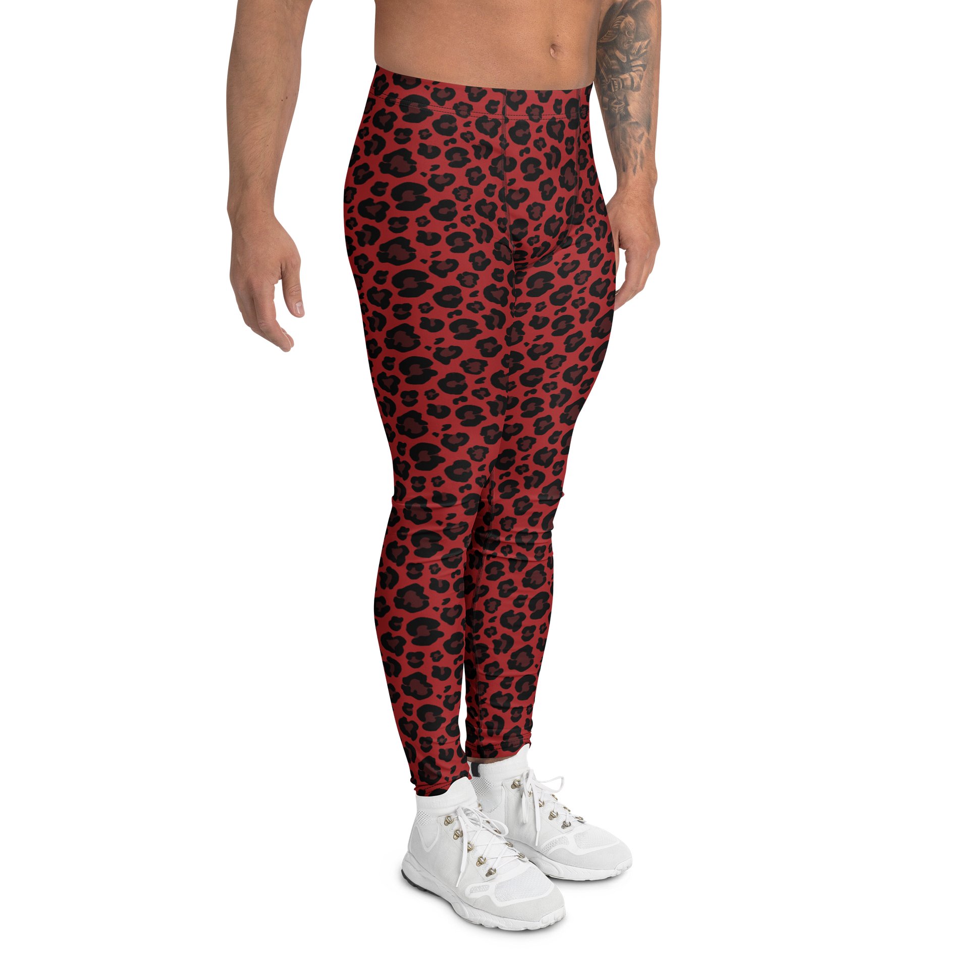 Modern Bold Red Leopard Print Men's Leggings product image (3)