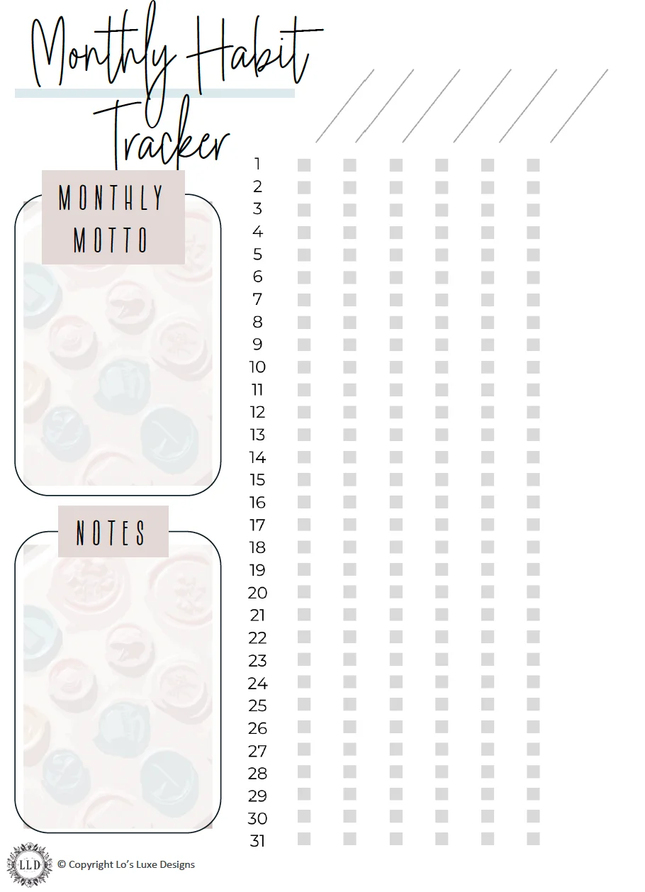 Monthly habit Tracker - Vintage Table - 8.5x11 Printable product image (1)