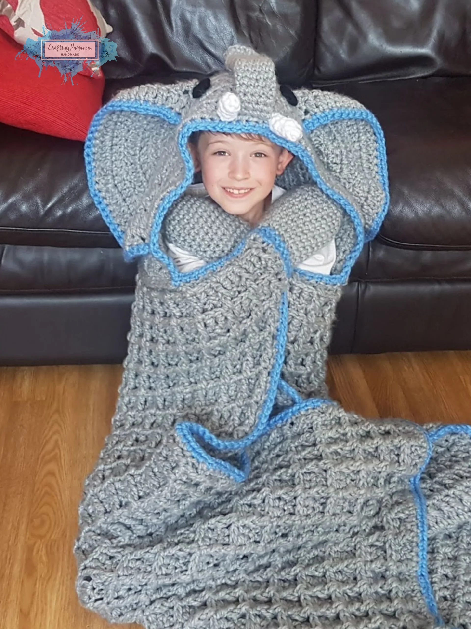 Crochet Elephant Hooded Blanket Pattern - Adult & Child Sizes (PDF Pattern) product image (1)
