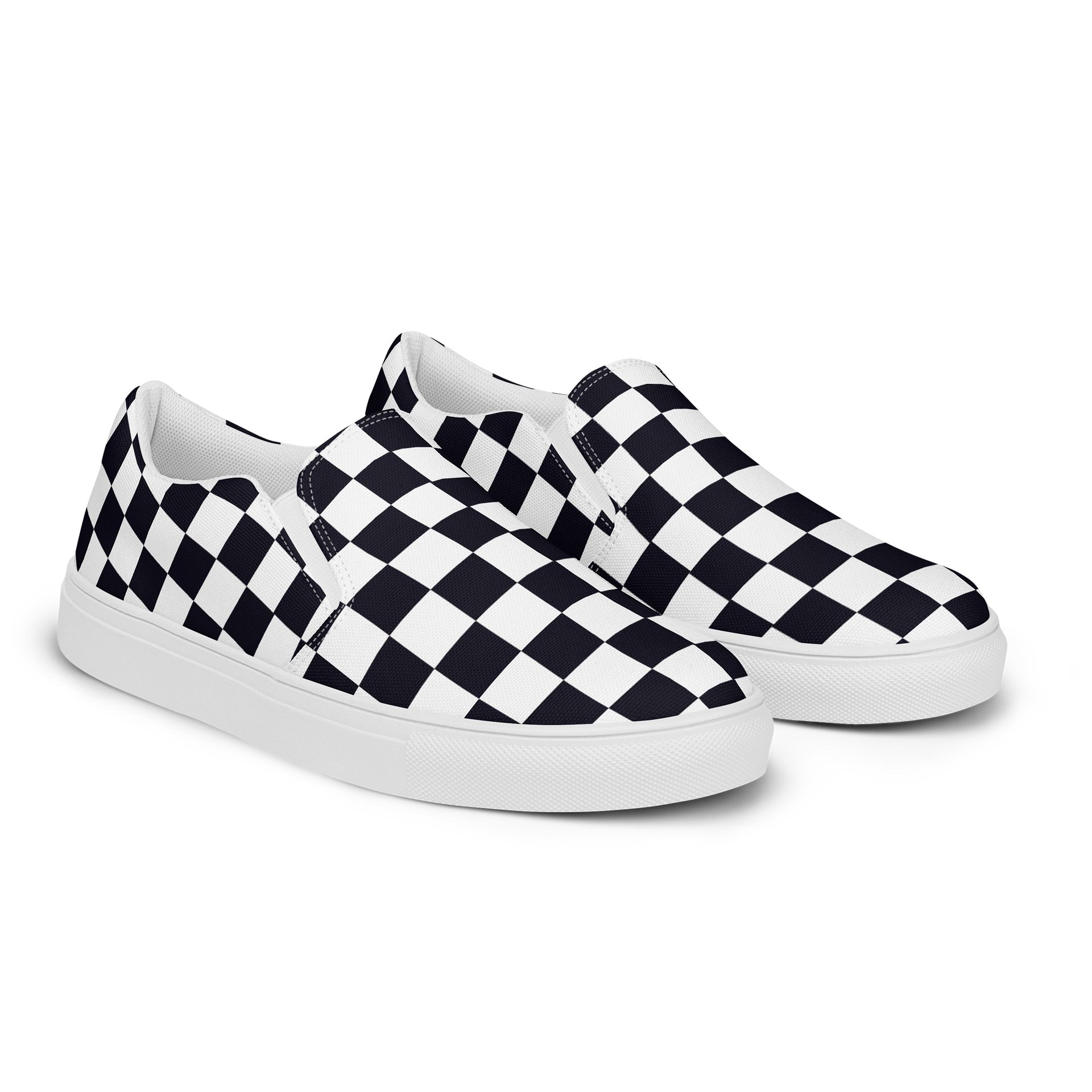 Black and White Chessboard Asymmetrical Women's Slip-On Canvas Shoes product image (2)