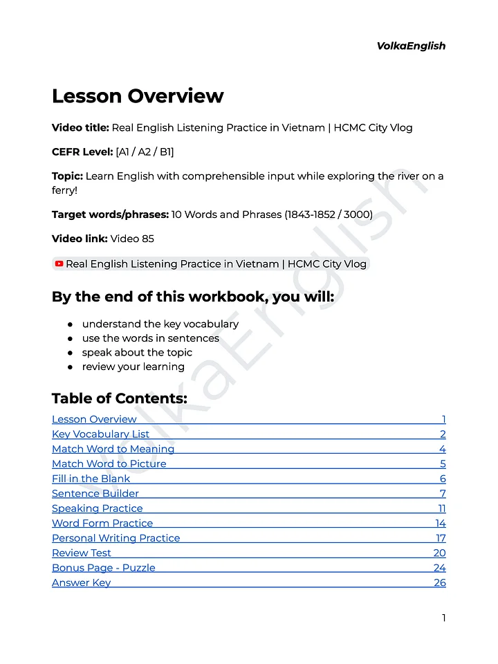 Real English Listening Practice in Vietnam | HCMC City Vlog - Video 85 Study Pack product image (2)