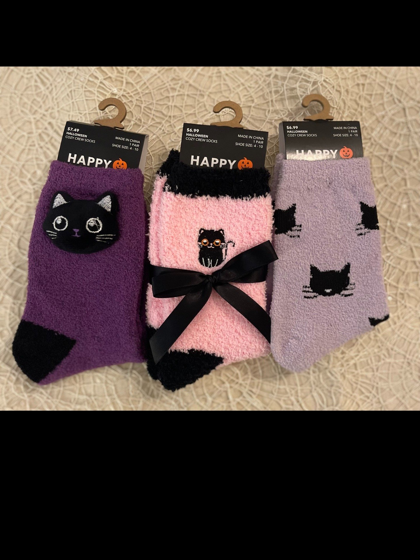 Cat Pink & Black Cozy Crew Socks product image (2)