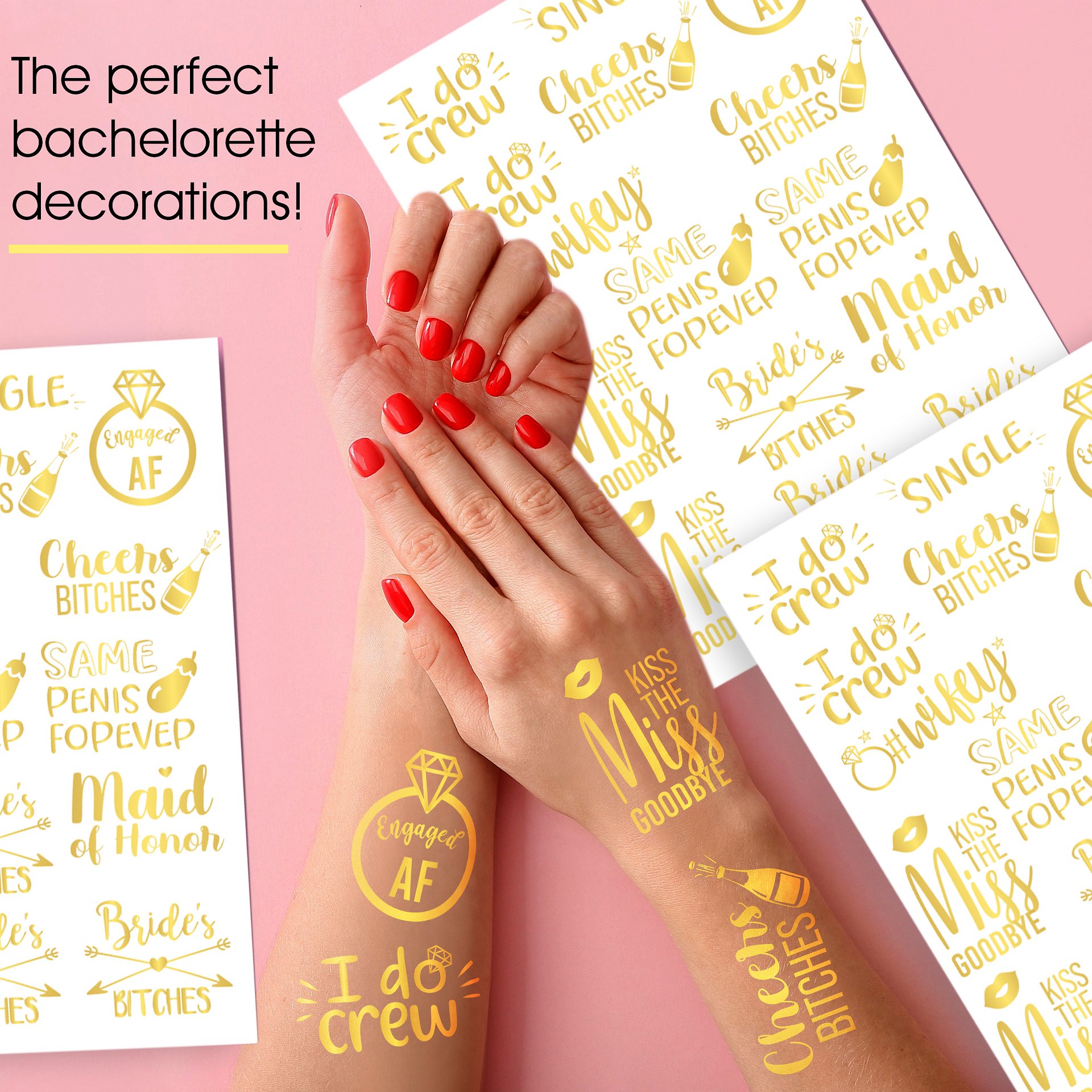 30 Pack Bride Tribe Metallic Gold Bachelorette Party Tattoos: Pack B product image (4)