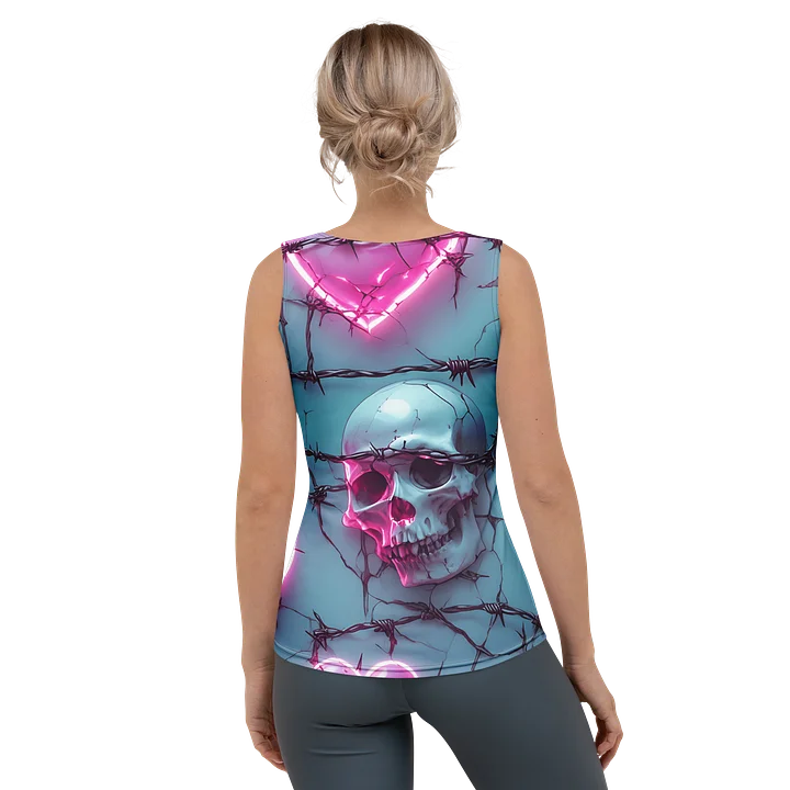 Neon Barbed Heart Skull Tank Top - Glow Pink Shattered Heart All-Over Print Women's Fitted Tank product image (2)