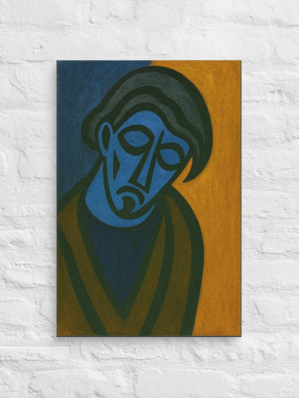 “Split Silence” – Abstract Blue Portrait Canvas – Geometric Cubist Wall Art product image (2)