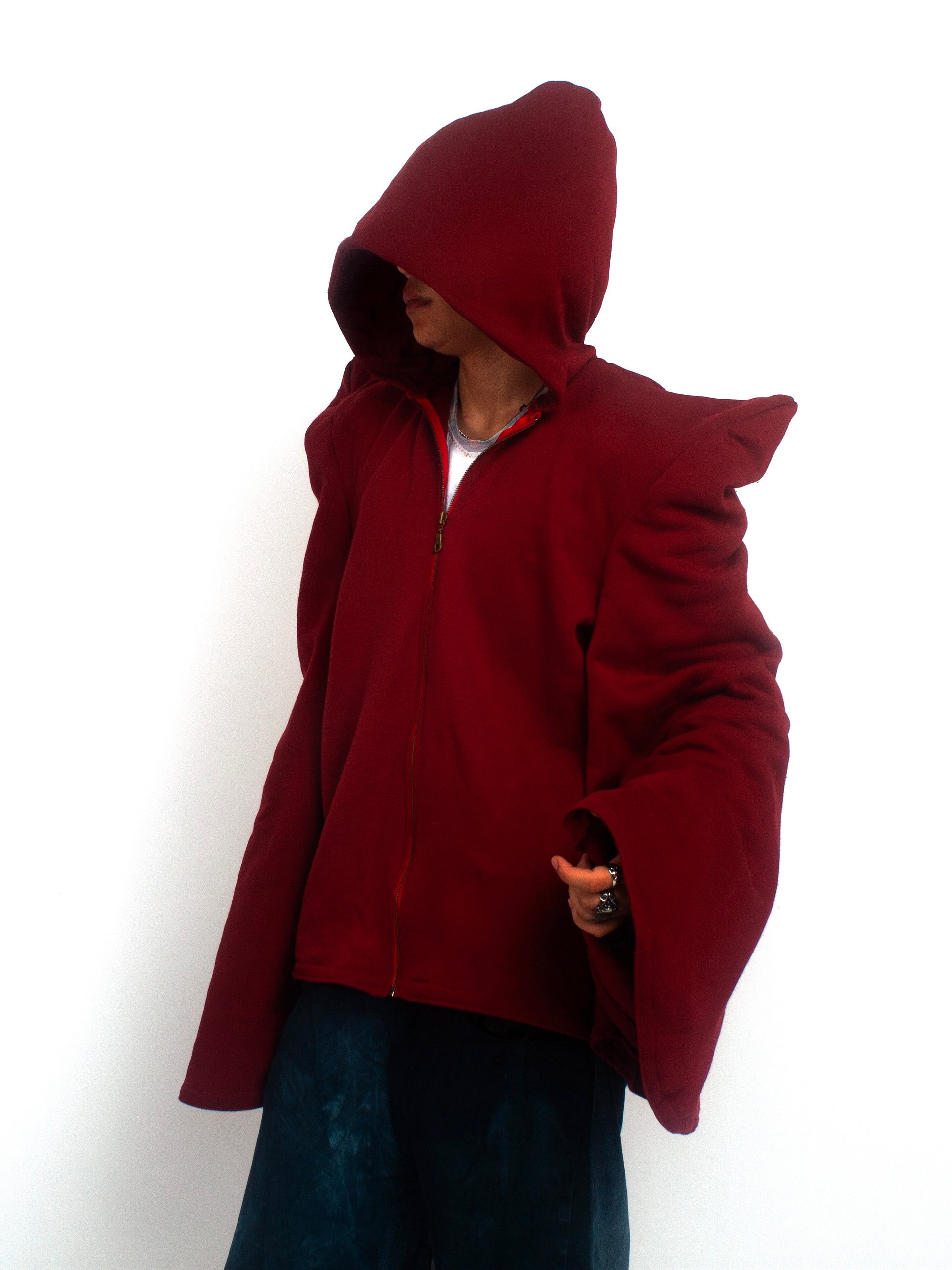 WIDE ARM SPIKE SHOULDER ZIP UP HOODIE product image (3)