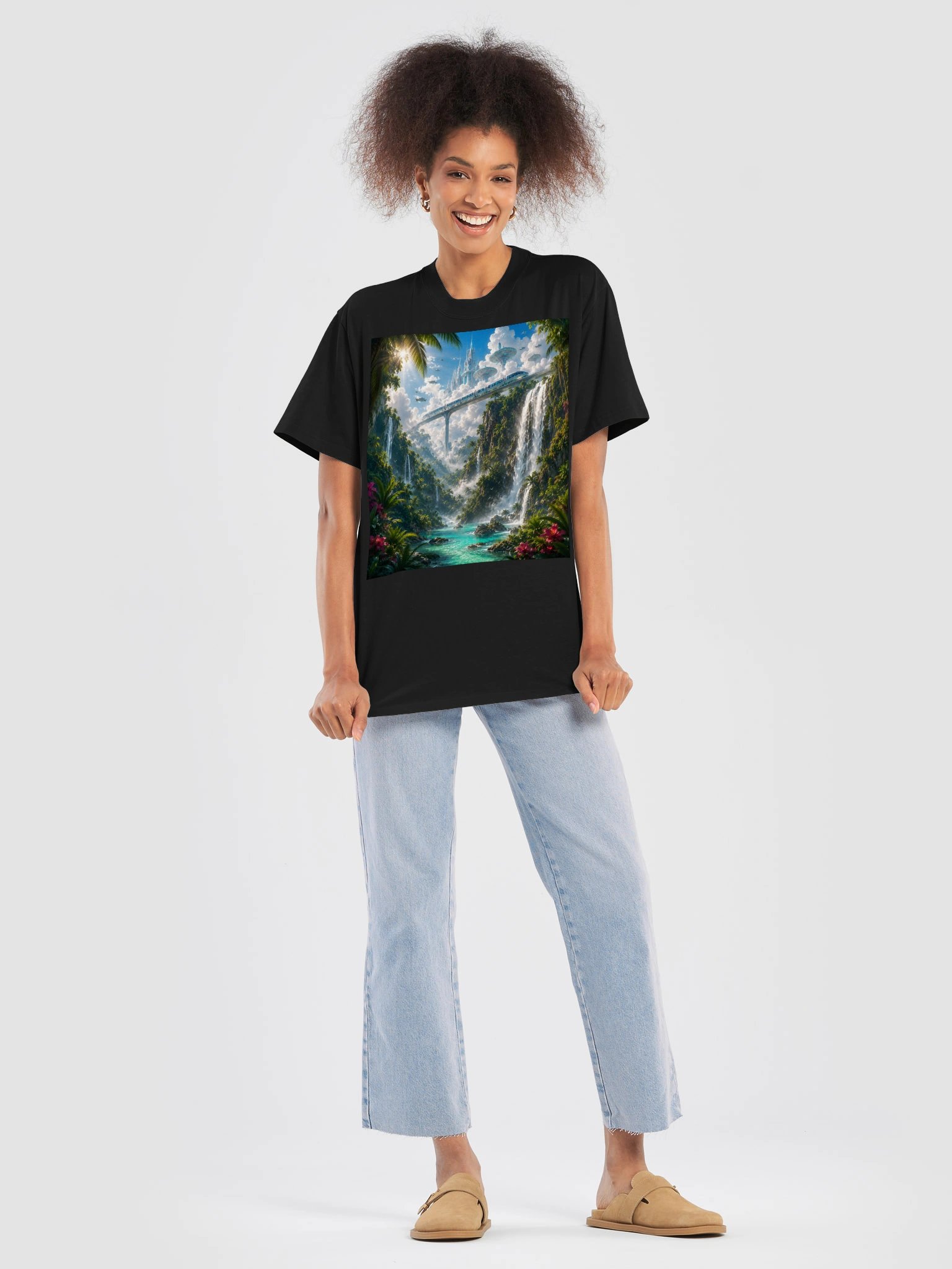 FUTURISTIC PARADISE 🌴 A Tropical Sci-Fi World on a Premium Oversized Tee product image (8)