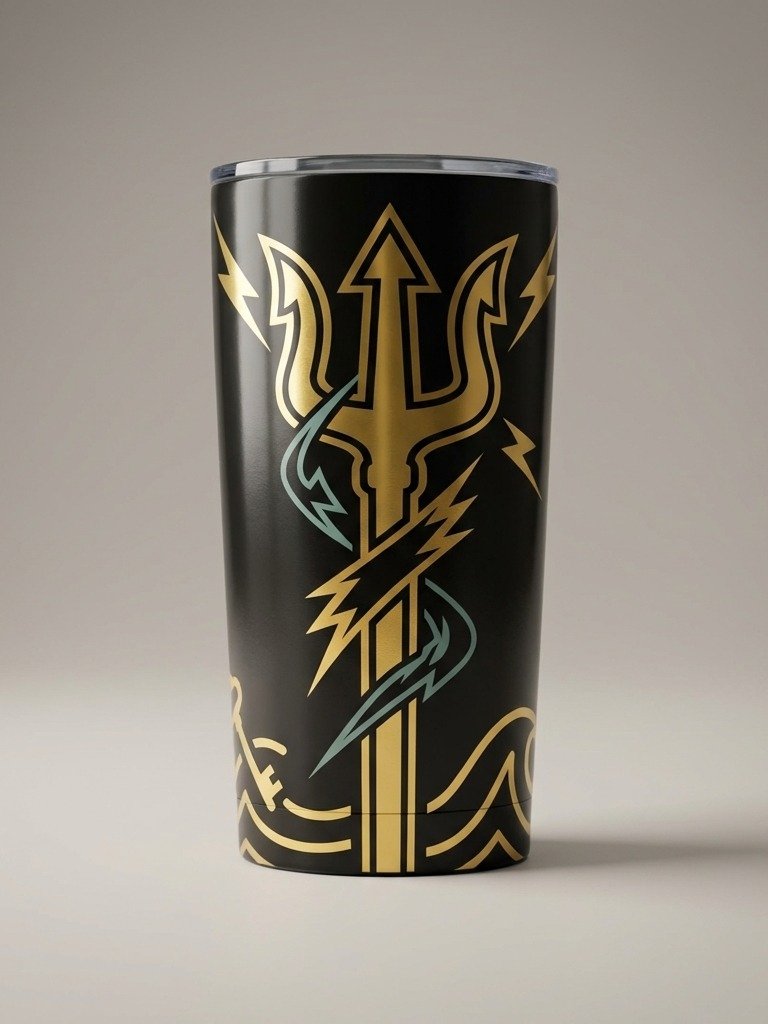 Greek Trident Lightning Tumbler – Minimal Mythology Travel Mug, Black & Gold Design product image (3)