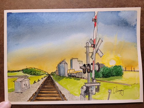 Day 19 - a sunrise railroad crossing scene outside of #shippensburg
#artchallenge #Cumberlandvalley #art #shippensburgpa